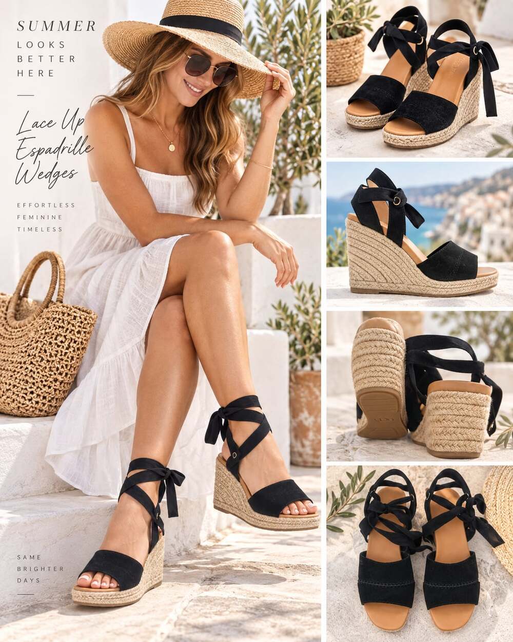UGG Black Ankle Wrap 8.5 Wedge Sandal